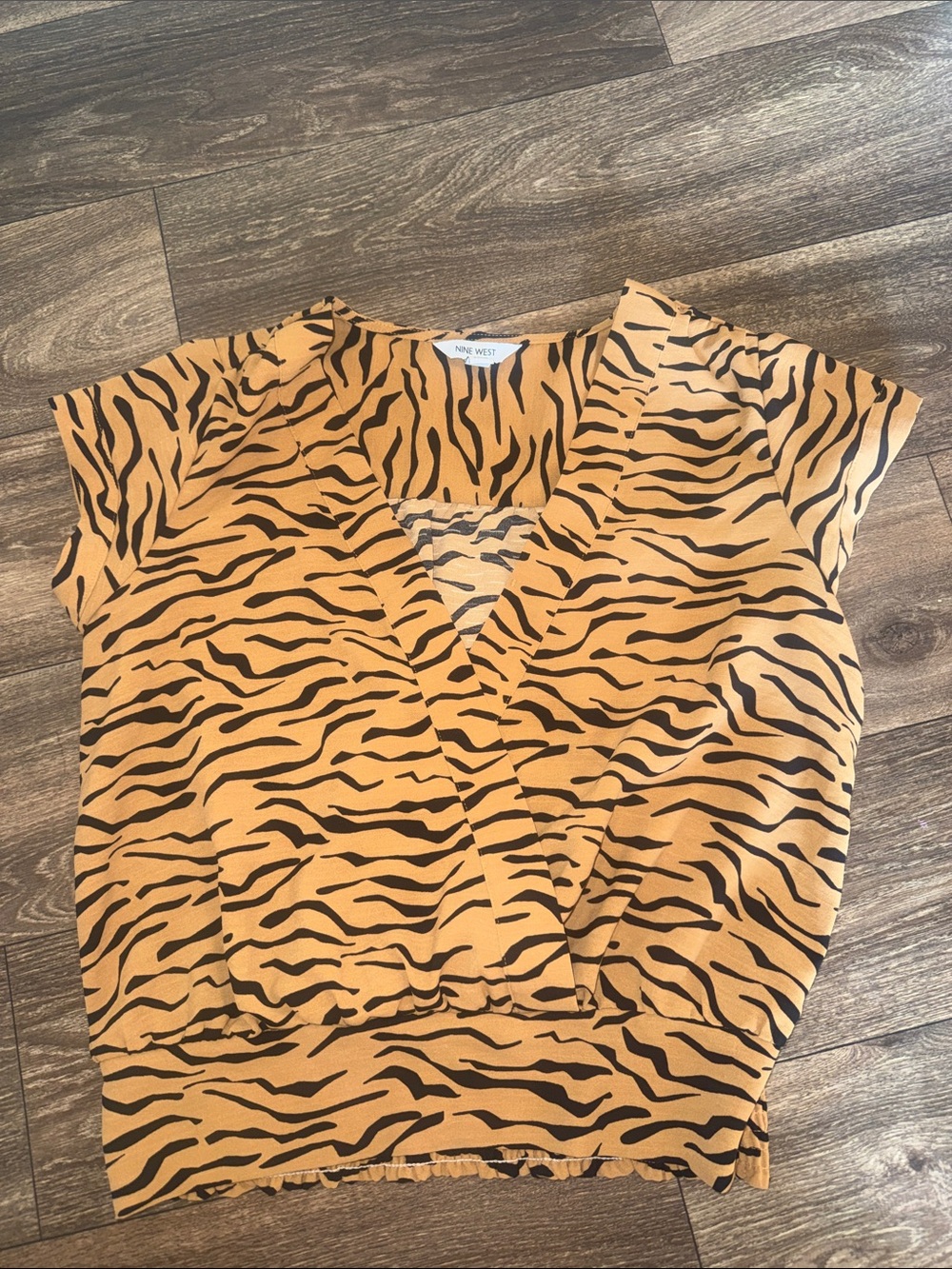 Nine West Tiger-Print Blouse in Mustard and Black